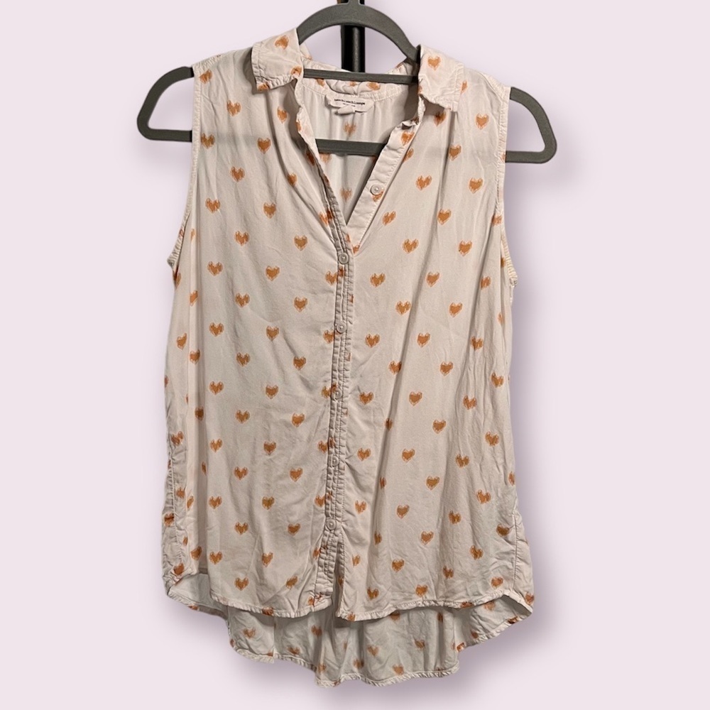 Beachlunchlounge White and Orange Heart Blouse XS